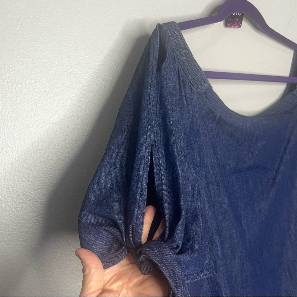 Lauren Ralph Lauren Denim Blouse Shirt XL Round Off The Shoulder‎ Cold Shoulder - Picture 2 of 6